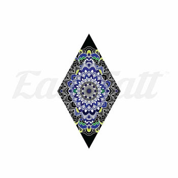 Blue Patterned Diamond - By Jen - Temporary Tattoo