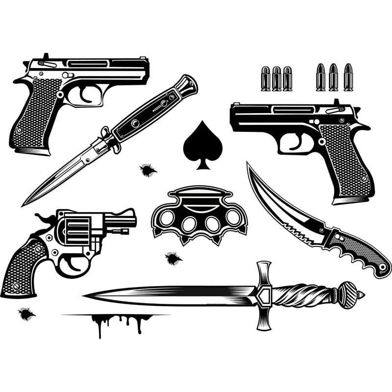 Guns and Knives Set Temporary Tattoo EasyTatt™