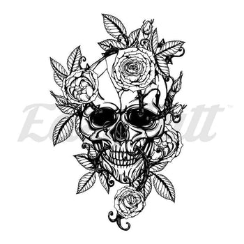 Skull and Roses - Temporary Tattoo