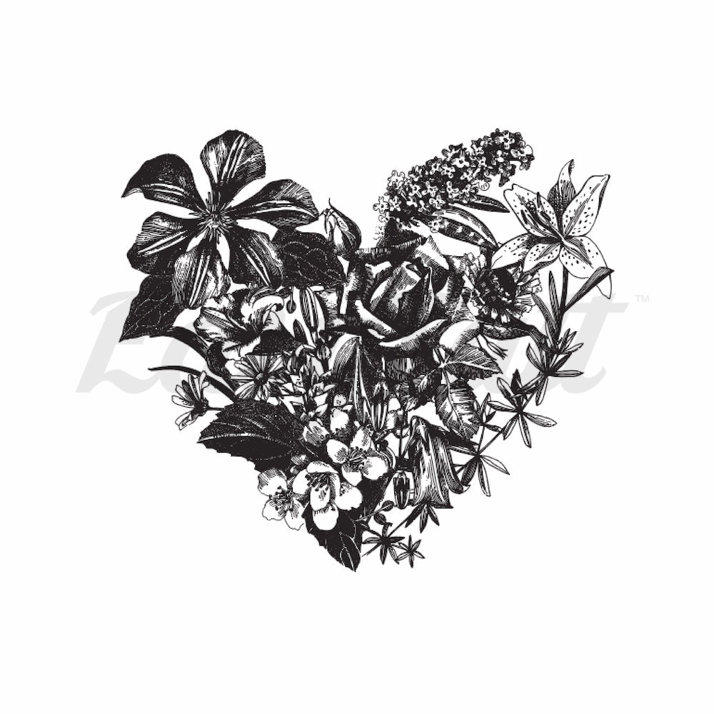 Black Floral Heart Temporary Tattoo EasyTatt™