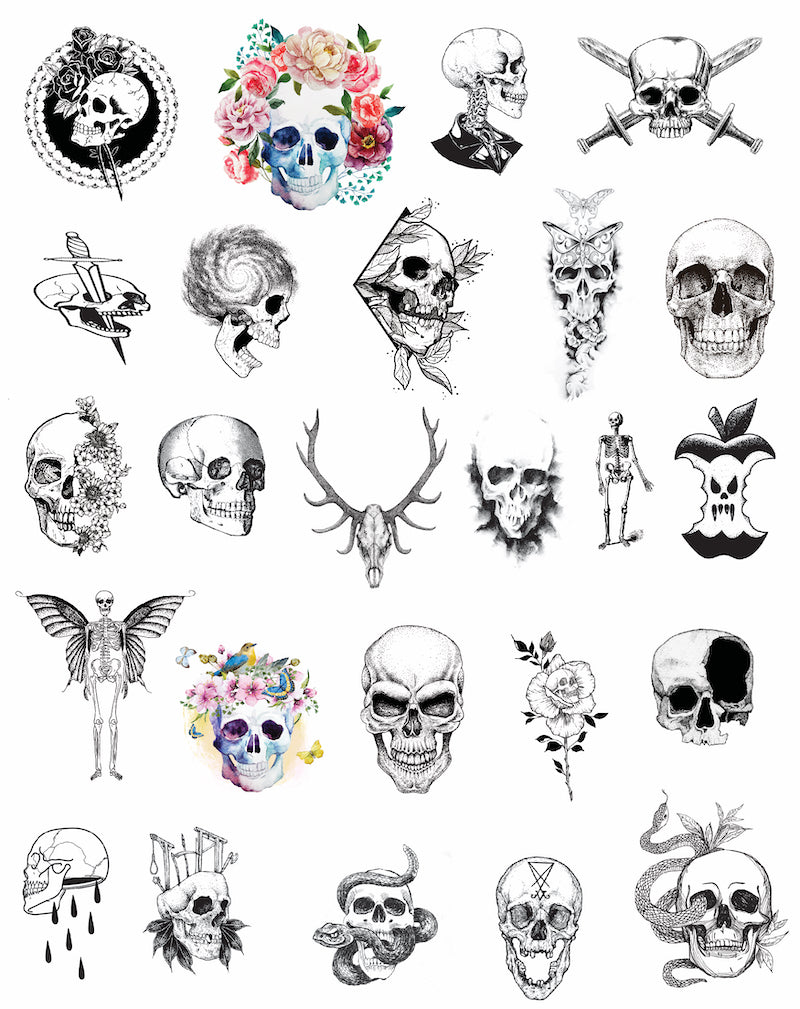 (25 Tattoos) Skulls Temporary Tattoos | EasyTatt™