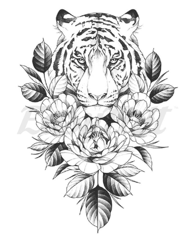 Floral Tiger Temporary Tattoo Sleeve | EasyTatt™