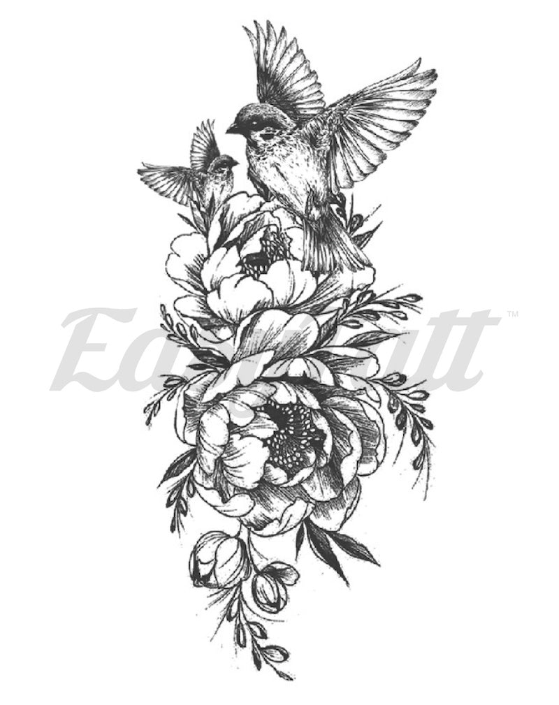 Flower Birds Temporary Tattoo | EasyTatt™
