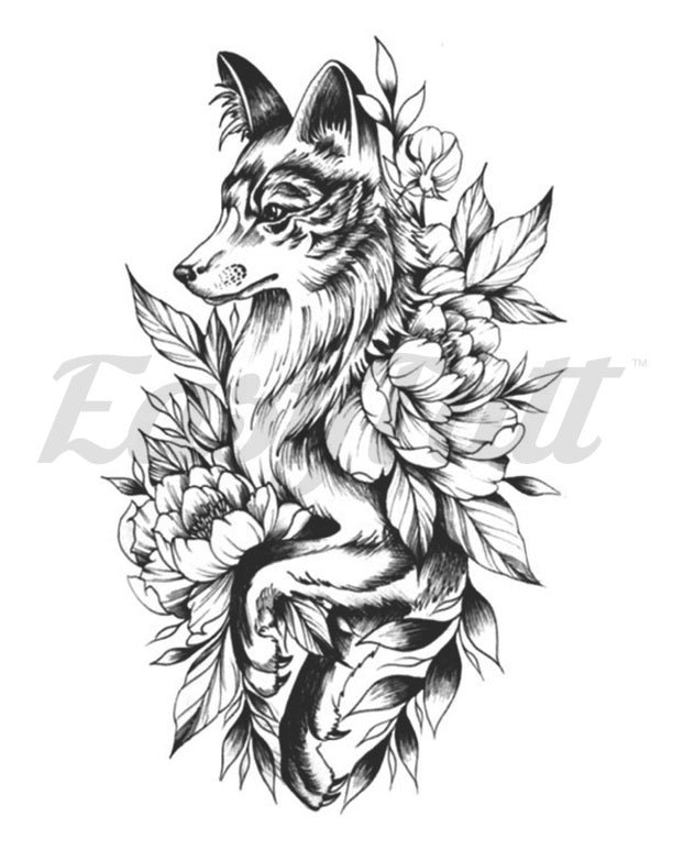 Flower Fox Temporary Tattoo | EasyTatt™