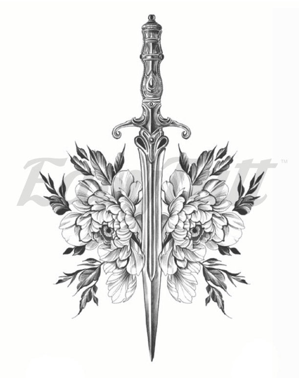 Flower Sword Temporary Tattoo Sleeve | EasyTatt™