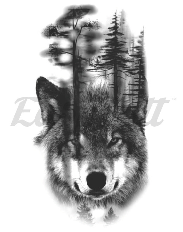 Focused Wolf Temporary Tattoo Sleeve | EasyTatt™