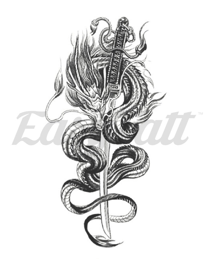 Samurai Dragon Temporary Tattoo Sleeve | EasyTatt™