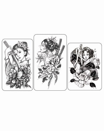 (Half Sleeves Pack) Japanese Warrior Trio - Temporary Tattoos
