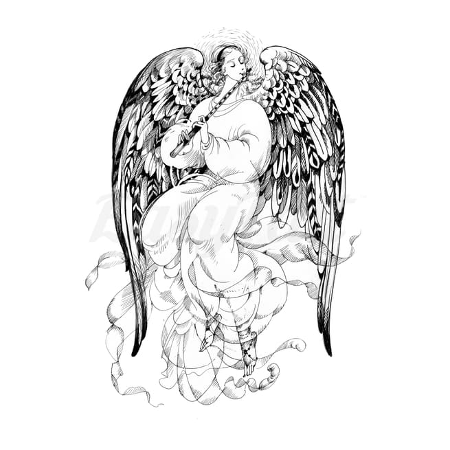 Angel with Flute - Temporary Tattoo