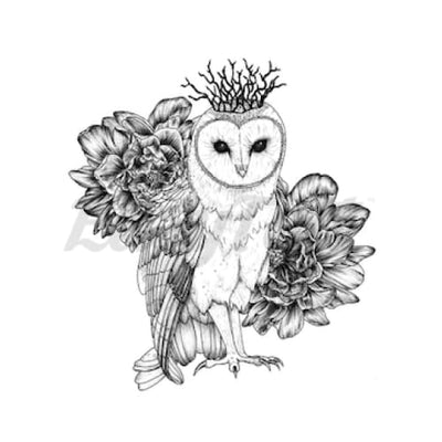 Barn Owl Peonies - Temporary Tattoo