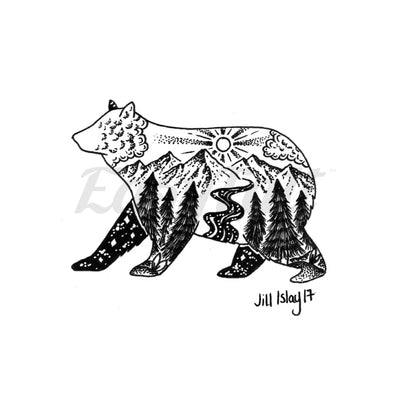 Bear and Nature - By Jill Islay - Temporary Tattoo