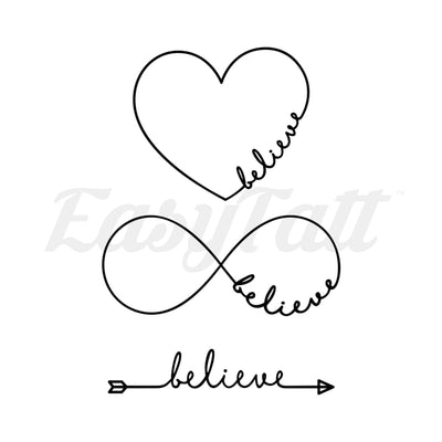 Believe Heart Infinity Arrow - Temporary Tattoo