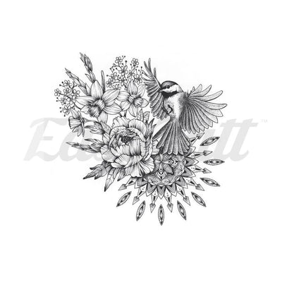Bird in Flowers - Temporary Tattoo