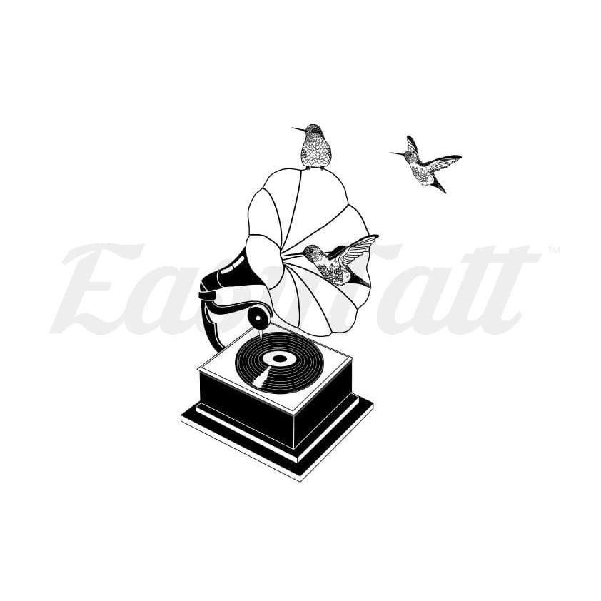 Birdie Gramophone - By Tammy Farrell - Temporary Tattoo