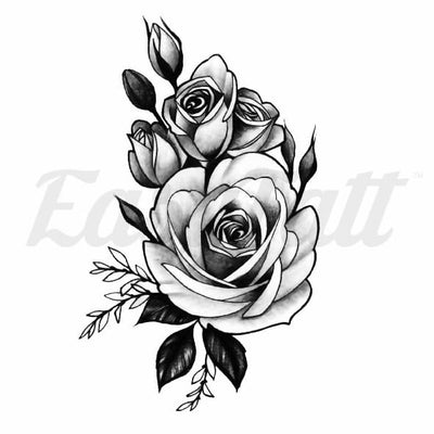 Black and Grey Roses - Temporary Tattoo