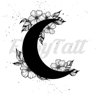 Black Floral Moon - Temporary Tattoo