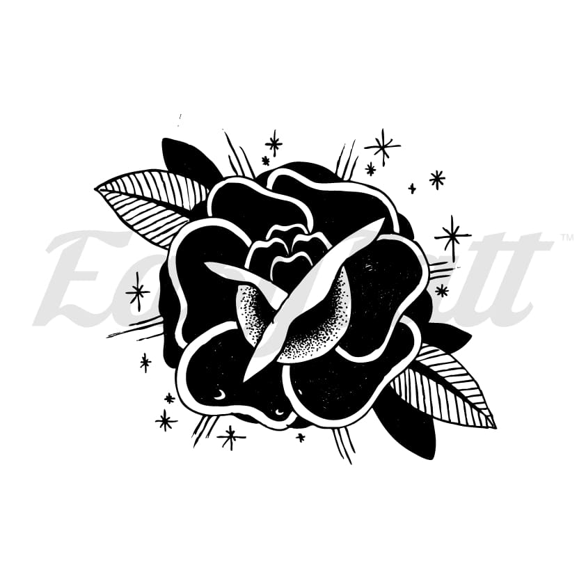 Black Rose Traditional Style - Temporary Tattoo