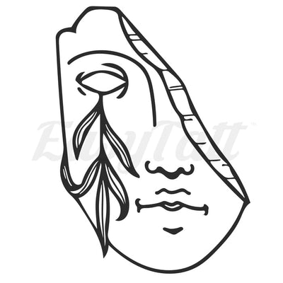 Broken Face with Olive Teardrop - Temporary Tattoo