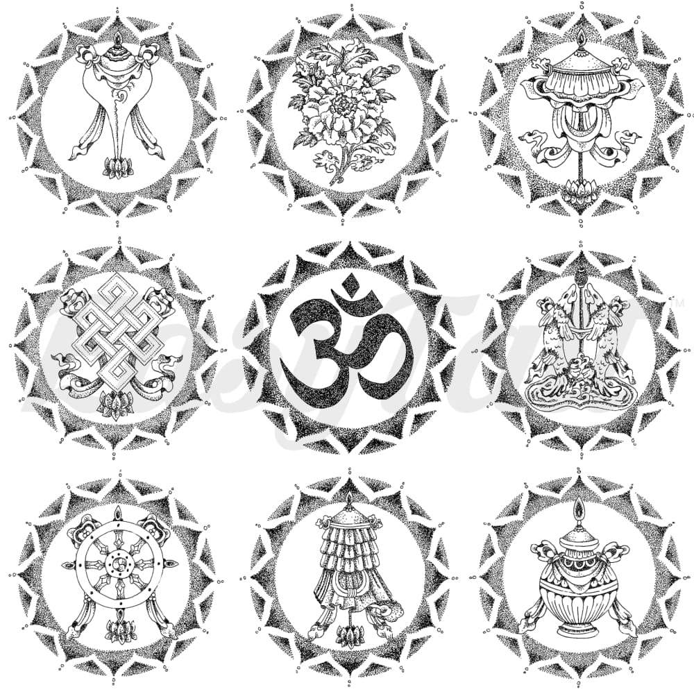 Buddah Symbols - By Georgia Mason - Temporary Tattoo
