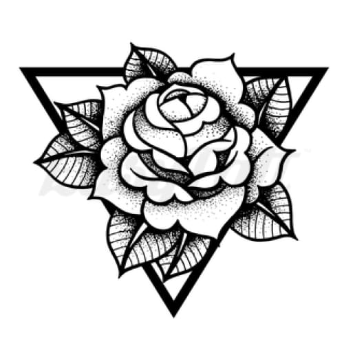B&W Rose on Triangle - Temporary Tattoo
