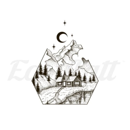 Cabin Beneath Mountains - Temporary Tattoo