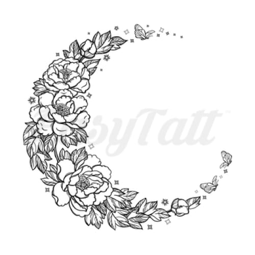 Crescent Moon Roses - Temporary Tattoo