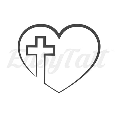Cross and Heart - Temporary Tattoo