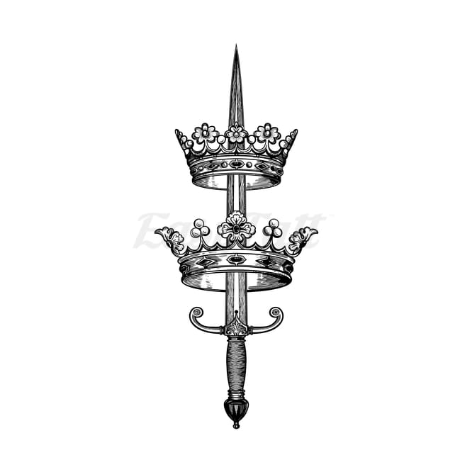 Crowns and Sword - Temporary Tattoo