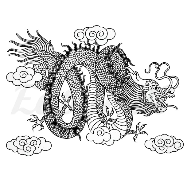 Curled Dragon - Temporary Tattoo