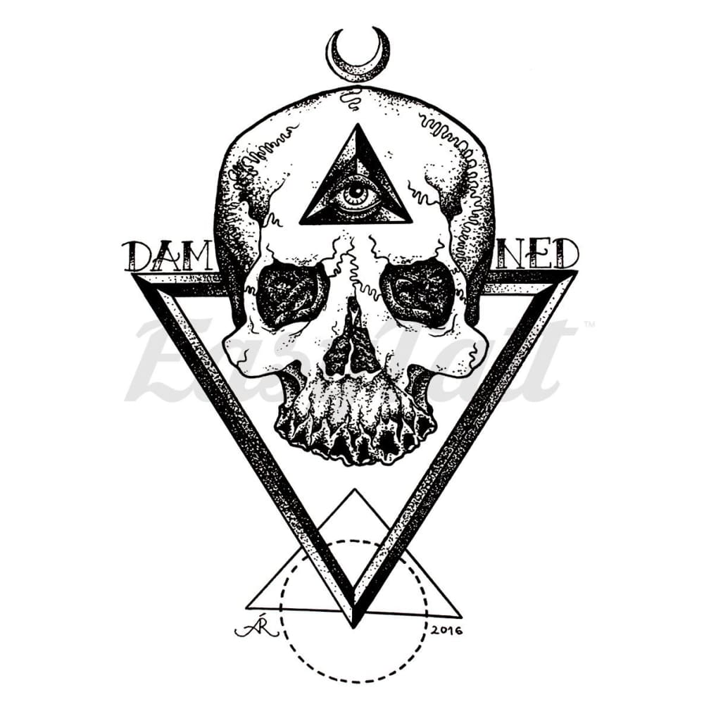 Damned Skull - By Alexandra Ramirez - Temporary Tattoo