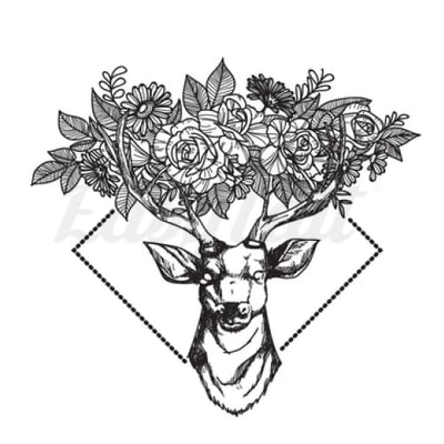 Deer and Roses - Temporary Tattoo