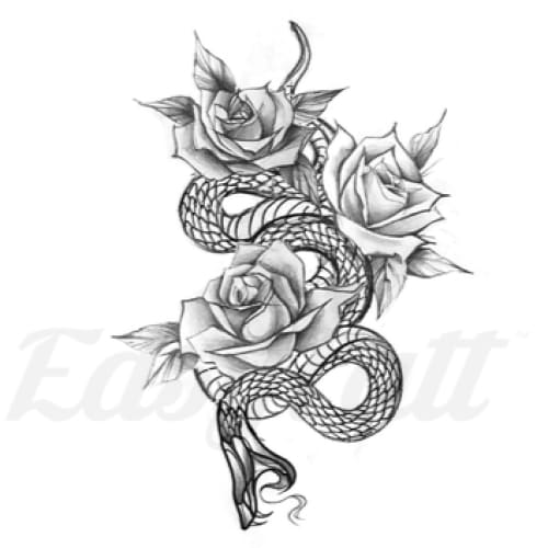 Fierce Snake and Roses - Temporary Tattoo