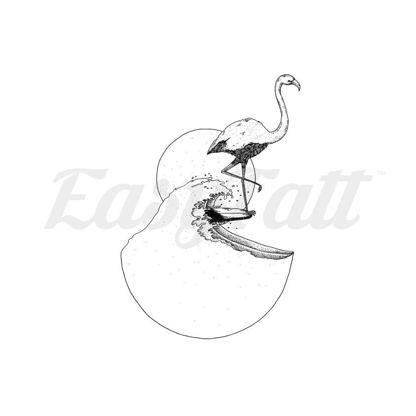 Flamingo Surf - By Kiryadi - Temporary Tattoo