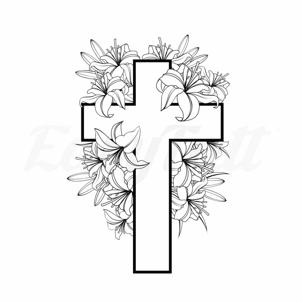 Floral Cross - Temporary Tattoo