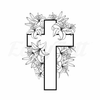 Floral Cross - Temporary Tattoo