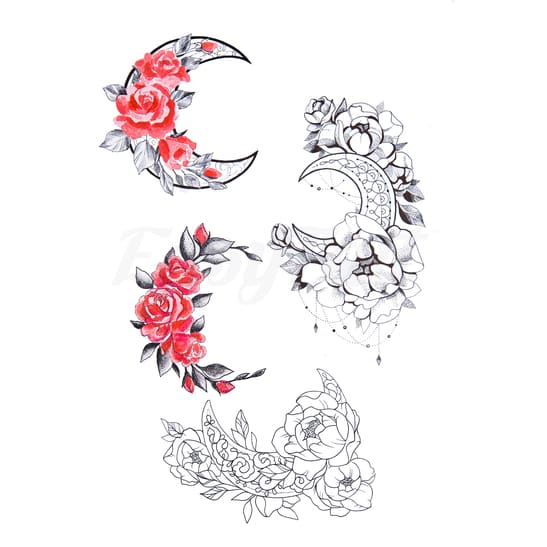 Floral Moon Crests - Temporary Tattoo