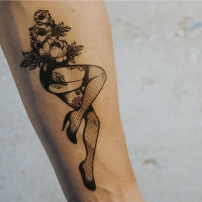Floral Pinup - Temporary Tattoo