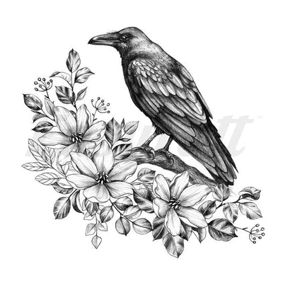 Floral Raven - Temporary Tattoo