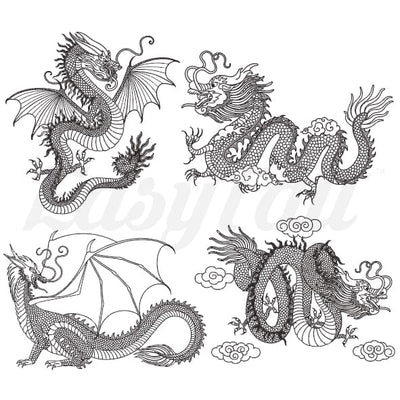 Four Dragons - Temporary Tattoo