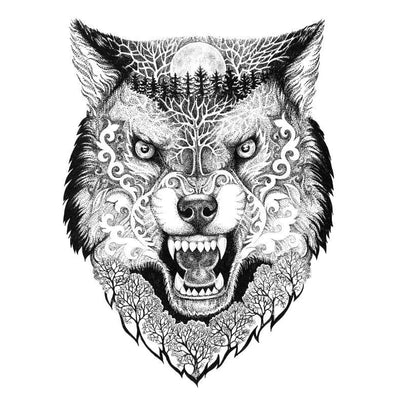 Growling Wolf - Temporary Tattoo