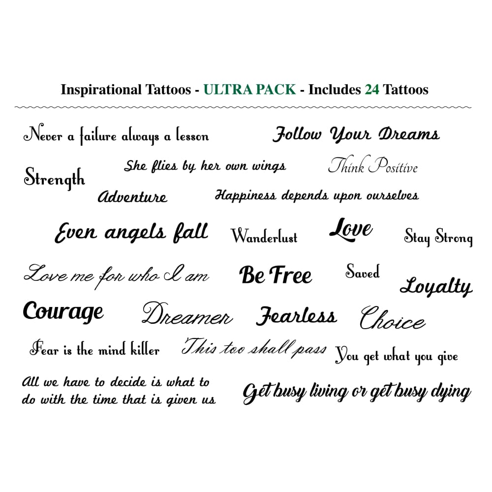 Inspirational Tattoos - ULTRA SET (24 Tattoos) - Temporary