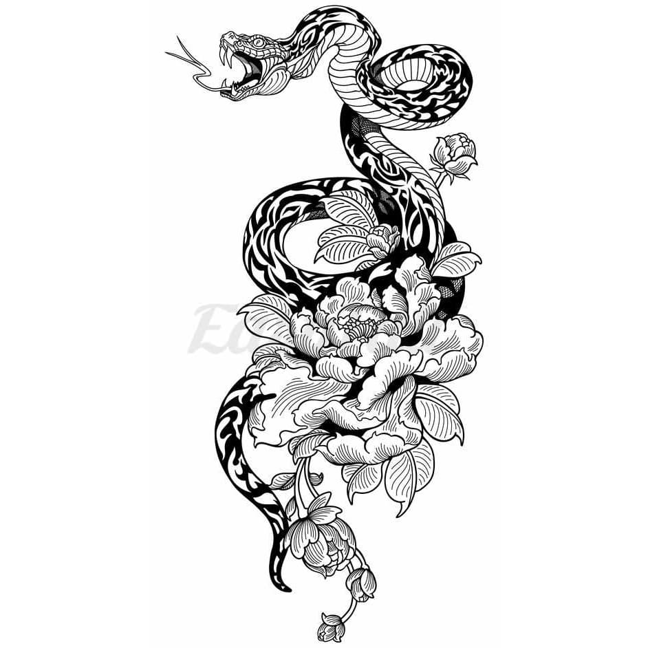 Japanese Serpent - Temporary Tattoo
