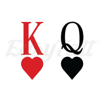 King and Queen Hearts Red and Black - Temporary Tattoo