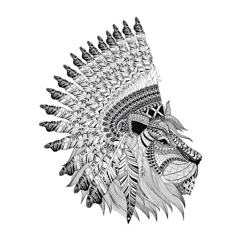 Lion in Headdress - Temporary Tattoo