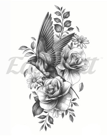 Floral Swallow - Temporary Tattoo