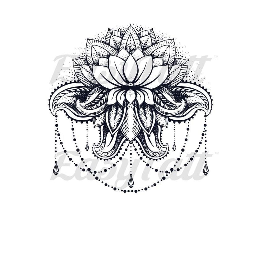Lotus Flower and Jewels - Temporary Tattoo