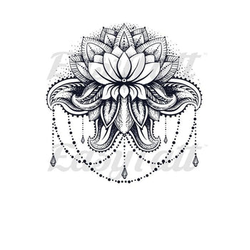 Lotus Flower and Jewels - Temporary Tattoo