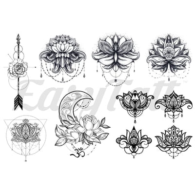Lotus Flower Collection with Arrow and Moon - Temporary