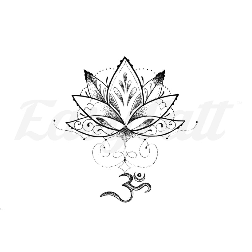 Lotus Flower with Sanskrit - Temporary Tattoo