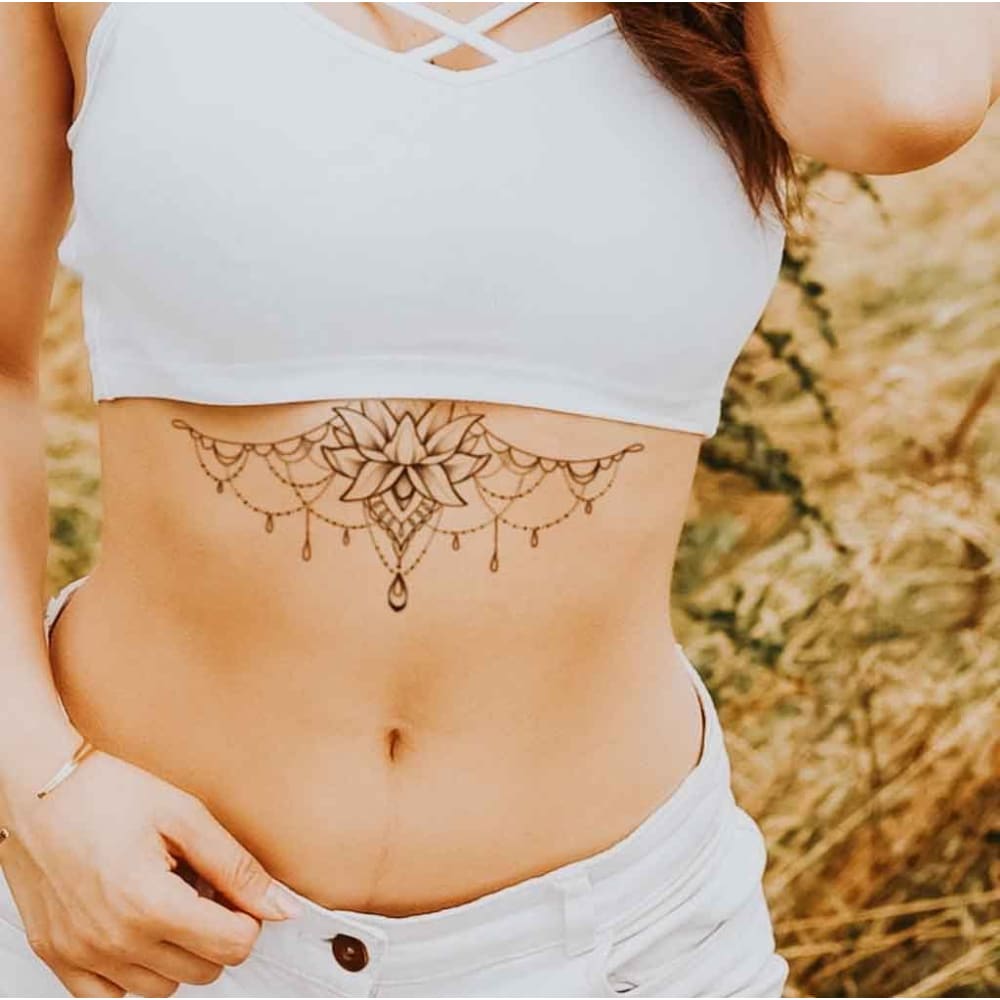 Lotus Sternum Temporary Tattoo